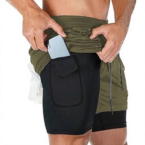Custom Logo Men's Double <b>Layer</b> Breathable Spandex/Cotton Sports Gym Shorts with Drawstring Closure - Product Image 1