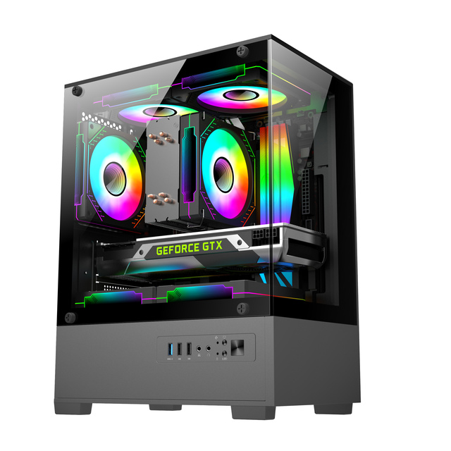 LY  cheap pc Gamer Case MATX Mid Tower gaming Computer Case Tempered Glass Plate Desktop Chassis Cabinet Case in Stock