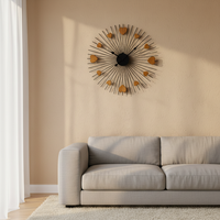 Horloge murale en bois et métal, style campagnard, vente en gros, accent décoratif pour la maison, 70.49*3.18*70.49CM, horloge murale en métal noir, décoration intérieure