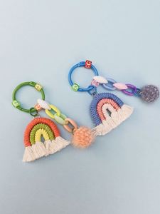 <span class=keywords><strong>Porte</strong></span>-clés en corde tressée bohème avec pompon en peluche, boule tressée arc-en-ciel, <span class=keywords><strong>porte</strong></span>-clés en macramé, breloque pour sac à téléphone, pendentif, <span class=keywords><strong>porte</strong></span>-clés - Product Image 5