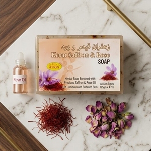 Afrin Kesar Saffron and <b>Rose</b> Herbal <b>Soap</b> Natural Skin Brightening Luxury Bar Enriched with Pure Oils Luminous Glow - Product Image 3
