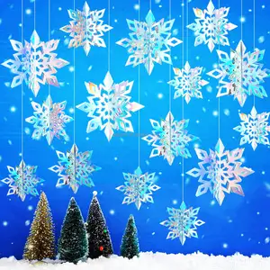 3D Artificial Snowflakes Paper Garland Christmas Hanging Ornaments Snowflake  Banner For Home New Year Xmas Party Winter Decor