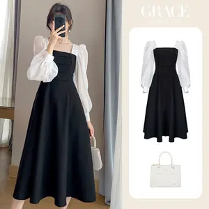 Latest new design long sleeve Korea elegant lady dresses OC435