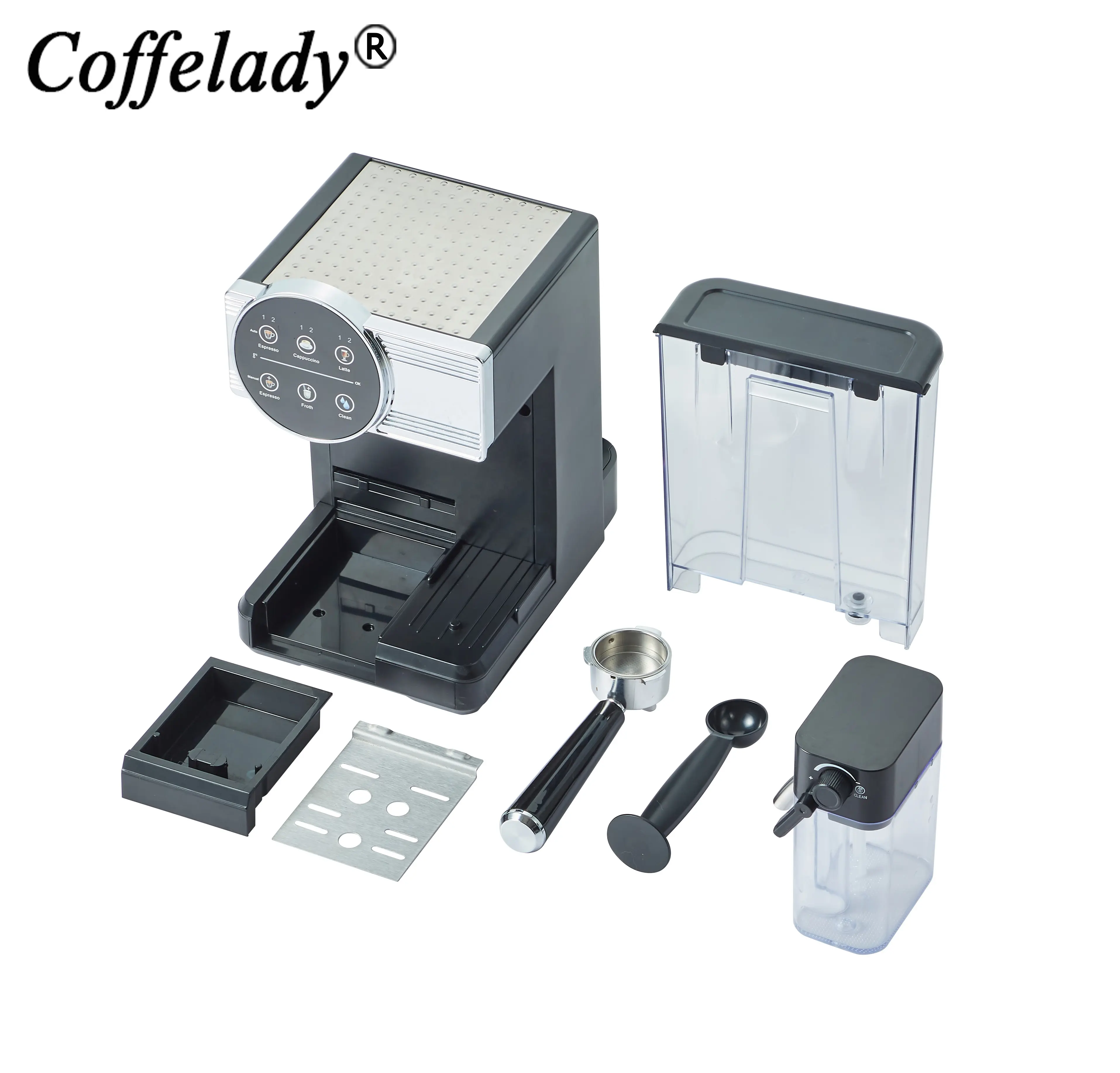 एस्प्रेसो कॉफी निर्माता स्टेनलेस स्टील कॉफी मशीन के साथ दूध टैंक घर का उपयोग कैप्पुकिनो मशीन