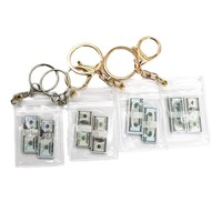 Porte-clés en plastique en forme de billet de banque, mini, emballé sous sachet transparent, breloque pièce de monnaie dollar américain, style américain, cadeau d'affaires