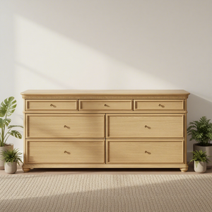 Cómoda de Madera Maciza de Roble de Estilo Francés MYHOME con Seis Cajones, Mueble de Almacenamiento Moderno y Lujoso para Dormitorio - Product Image 1