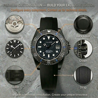 Montre de luxe en fibre de carbone noire pour homme, mouvement automatique, bracelet en silicone, étanche, style plongée, montres-bracelets OEM
