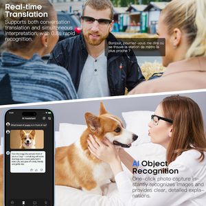 Lunettes intelligentes Hellibito AI avec caméra 8MP, vidéo 1080P, cadre carré, traduction en temps réel, enregistrement audio - Product Image 5