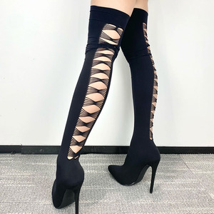 XINZI RAIN custom Sexy Design <span class=keywords><strong>stivali</strong></span> lunghi da donna punta <span class=keywords><strong>a</strong></span> punta Stiletto Stretch Back Hollow Out <span class=keywords><strong>calza</strong></span> donna <span class=keywords><strong>stivali</strong></span> alti alla coscia - Product Image 6
