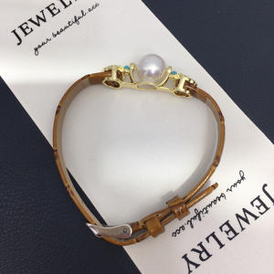 10-11mm Natural Freshwater Pearl Retro Charm Trendy PU <strong>Leather</strong> Bracelet Wristband Watch Strap Jewelry Wholesale Length 22cm - Product Image 6