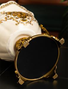 Brass Flower Vase for Hotel - Floral Painted White Enamel Bedside Decor - Product Image 6