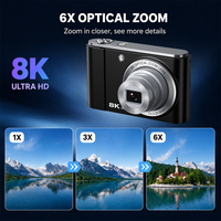 Nouvel appareil photo sans miroir avec zoom optique 6x, caméra avant 50MP, caméra arrière 13MP, vidéo 8K, EIS, WiFi, écran tactile IPS de 2,8 pouces, flash LED
