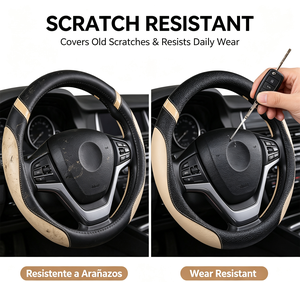 Housse de <span class=keywords><strong>volant</strong></span> universelle MELCO en <span class=keywords><strong>cuir</strong></span> artificiel bicolore noir et beige, antidérapante, imperméable et anti-rayures - Product Image 4