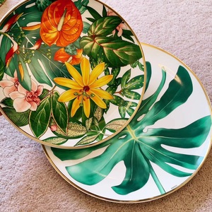 Kitchen Royal Green Leaf Pattern 41-Piece <b>Dinnerware</b> <b>Set</b> Bone China Rainforest Bowl Plates Spoons Plant Country Style Custom - Product Image 5