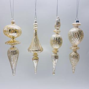 Set 4 ornamen natal merkuri bergaris tiup tangan. Ornamen gantung kaca Set/4 - Product Image 2