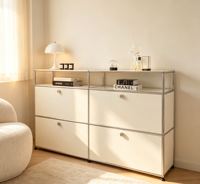 Meubles de rangement modernes modulaires en acier inoxydable avec 4 tiroirs pour salon