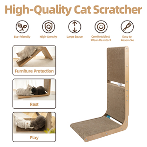 Penggores kucing mewah bentuk L dengan mainan bola bantalan gores kardus untuk perlindungan furnitur kucing dalam ruangan dikemas dalam karton - Product Image 2