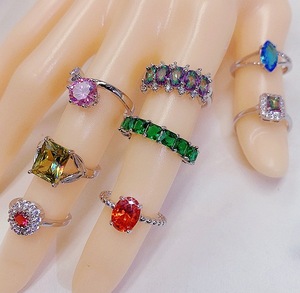 Lot de 100 bagues en cuivre plaqué or vintage avec pierres précieuses, zircon coloré de luxe haut de gamme, bagues de mariage pour femmes, bijoux fins - Product Image 4