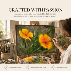 Pintura <span class=keywords><strong>al</strong></span> Óleo Impasto <span class=keywords><strong>de</strong></span> <span class=keywords><strong>Amapolas</strong></span> Pintada a Mano sobre Lienzo, Arte Texturizado <span class=keywords><strong>de</strong></span> Flores Amarillas y Naranjas para Decoración <span class=keywords><strong>de</strong></span> Dormitorio y Baño, Venta <span class=keywords><strong>al</strong></span> Por Mayor - Product Image 2