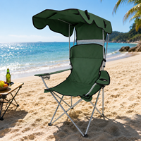 Chaise à baldaquin pliable d'extérieur moderne en fer Hangrui avec porte-gobelet de protection solaire et accoudoirs rembourrés pour les parcs de camping et les restaurants