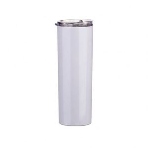 Gobelet isotherme droit et fin de 20 oz en acier inoxydable à double paroi, vierge pour sublimation, avec couvercle et paille - Product Image 4
