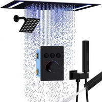 Système de douche pluie double Honajo à montage au plafond, tête de douche rectangulaire LED 14x20 pouces, robinet de douche thermostatique à effet pluie de 6 pouces