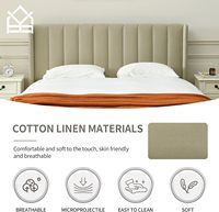 Cadre de lit plateforme réglable rembourré / Cadre de lit Queen / Tête de lit moderne à double aile au design géométrique / Tissu velours / Métal