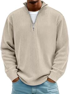 Nouveau pull pour homme, haut décontracté, col montant, fermeture éclair, velours côtelé, <span class=keywords><strong>manches</strong></span> <span class=keywords><strong>longues</strong></span>, <span class=keywords><strong>polo</strong></span> pour homme - Product Image 2