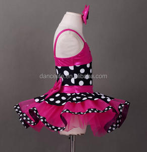 Costume de scène pour enfants à <span class=keywords><strong>pois</strong></span> noirs et blancs, jupe <span class=keywords><strong>tutu</strong></span> de danse rose contrastée pour filles, costume de performance - Product Image 2