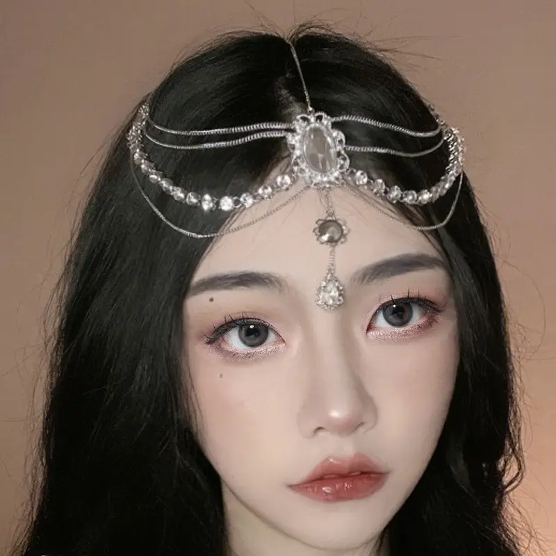 Chapéu de cabeça de flor de diamante para sobrancelha gotas de água coração faixa de cabelo estilo indiano