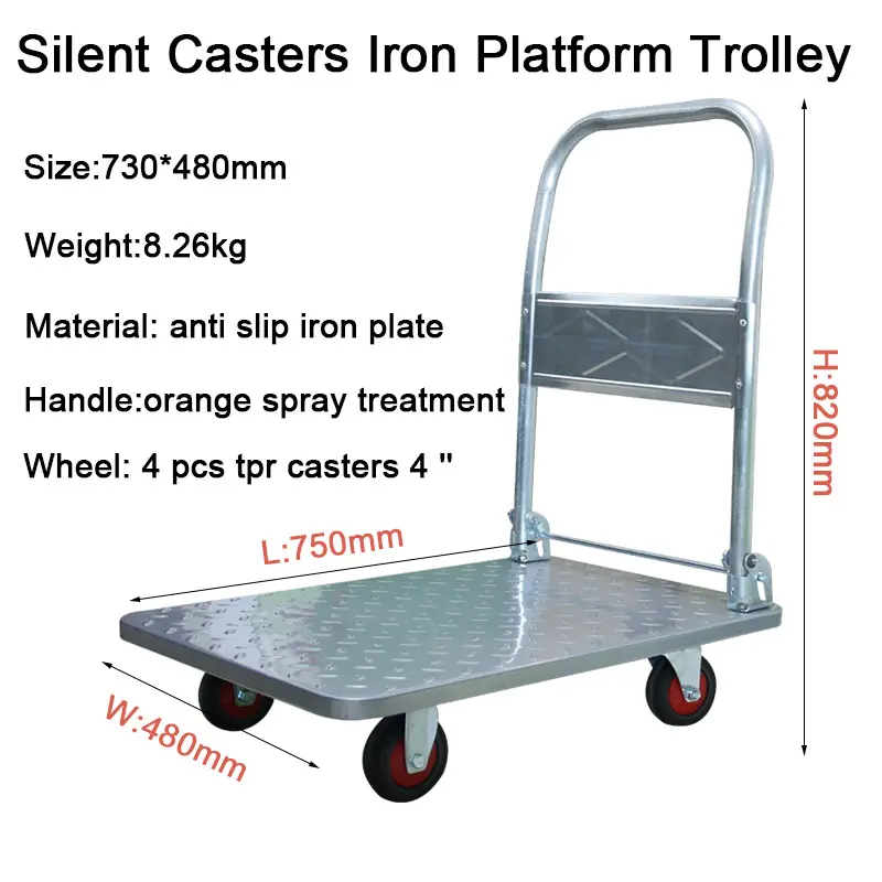 Heavy duty metal folding hand truck steel platform trolley cart with handle
