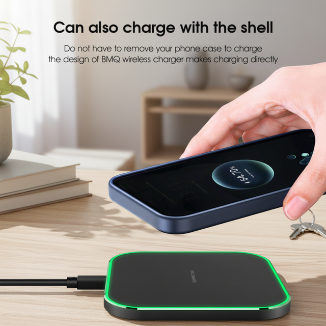 Compact 7W 15W Wireless Charger Quick Charging Pad for Smartphones and Earbuds Smart Watch