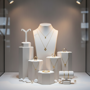 आधुनिक लक्जरी गहने डिस्प्ले सेट माइक्रोफाइबर हार स्टैंड रिंग धारक इयररिंग काउंटर विंडो धारक इयररिंग काउंटर विंडो - Product Image 2