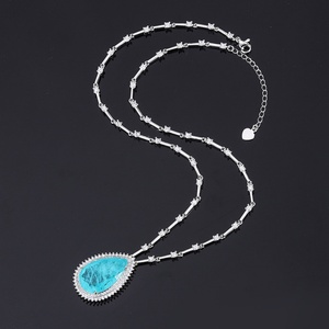 High Quality Eco-friendly <b>Copper</b> Shiny Wedding Jewelry 15*25mm Paraiba Blue Zircon Water Drop Bridal Trendy Gem Pendant Necklace - Product Image 4