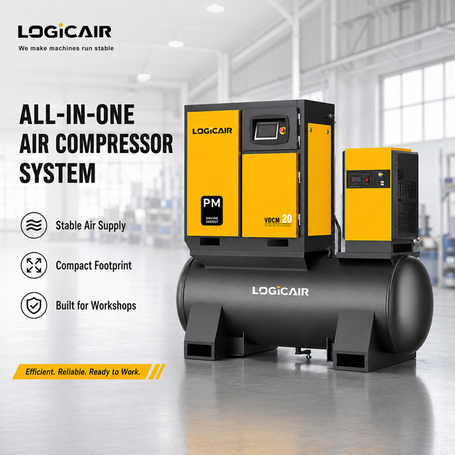 LOGICAIR PM VFD Screw Air Compressor 4 in 1 Industrial Air Compressor with Refrigerated Air Dryer and Filters for Plasma Cutter