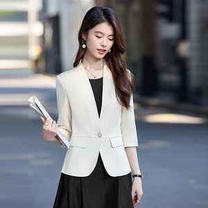 White Blazer For Women Solid Color Polyester Anti-Wrinkle Spring Summer Casual Professional Wear - Product Image 2