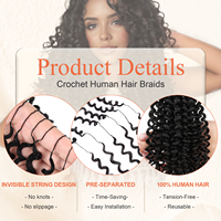 Extensions de cheveux humains Originea Kinky Curly Feather Crochet pré-séparées pour tresses, petites spirales bouclées au crochet pour femmes