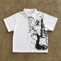 Maßgefertigtes Hochwertiges 100% Baumwoll-Übergrößen-Polo-Shirt mit Retro-Streetwear-Gitarren-Grafikdruck und Geradem Schulterdesign für Herren
