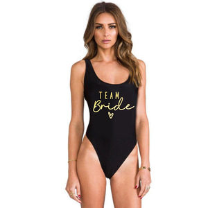 ชุดว่ายน้ำวันพีซ Team Bride สีดำ ไซส์พลัสสำหรับผู้หญิง ชุดว่ายน้ำชายหาดพิมพ์ลาย ผ้าสแปนเด็กซ์ บิกินี่ - Product Image 2