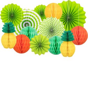 Abanicos de plástico colgantes hawaianos piña flamenco flor guirnalda Banner Luau playa cumpleaños foto telón de fondo suministros para fiestas - Product Image 1