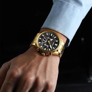 Drioshipping Luxury Gold Finish Montre à quartz pour hommes Nouveau Multifonctionnel Trois Chronographes Étanche Acier inoxydable Shanghai - Product Image 6