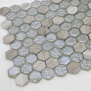 Mosaïque de verre Carreaux art décoration 3D couleur mélangée fond motif hexagonal forme verre cuisine panneau arrière carreaux de mosaïque