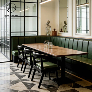 Ensemble de table et de chaises de restaurant moderne en bois vert et cuir, multifonctionnel, pour la restauration rapide et les cafés - Product Image 5