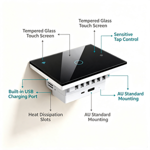Enchufe <span class=keywords><strong>de</strong></span> Pared Inteligente Tuya WiFi <span class=keywords><strong>de</strong></span> 1 Canal con Pantalla Táctil <span class=keywords><strong>de</strong></span> Aluminio, <span class=keywords><strong>Puerto</strong></span> USB, 10A 16A, Estándar AU US CN, Interruptor <span class=keywords><strong>de</strong></span> Alimentación Negro - Product Image 6