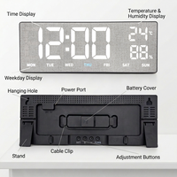 Horloge murale numérique LED grande taille avec affichage de la température et de l'humidité, en plastique, électronique, télécommande, calendrier texturé, minuteur