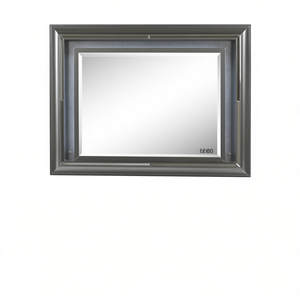 Miroir LED rectangulaire Geod, finition gris métallisé, montage mural, design moderne pour salle de bain, cadre argenté - Product Image 1