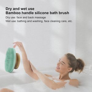 Brosse faciale en silicone personnalisée avec logo pour femmes, brosse à shampoing à manche en bambou pour douche, avec brosses de bain en silicone souple pour l'application d'huile - Product Image 3