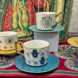Portatile 350ml in oro manico <span class=keywords><strong>malocchio</strong></span> in ceramica BPA-Free Design di alta qualità di ispirazione religiosa per il campeggio incluso cucchiaio - Product Image 3