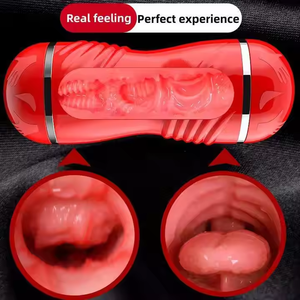 Produit phare : Masturbateur masculin Airplane Cup en TPE souple, double orifice vaginal, noir/rouge, fait main, prix abordable - Product Image 3