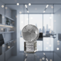 Trophée de récompense gravé et poli, durable, en verre cristal transparent avec design globe terrestre – Offre Spéciale